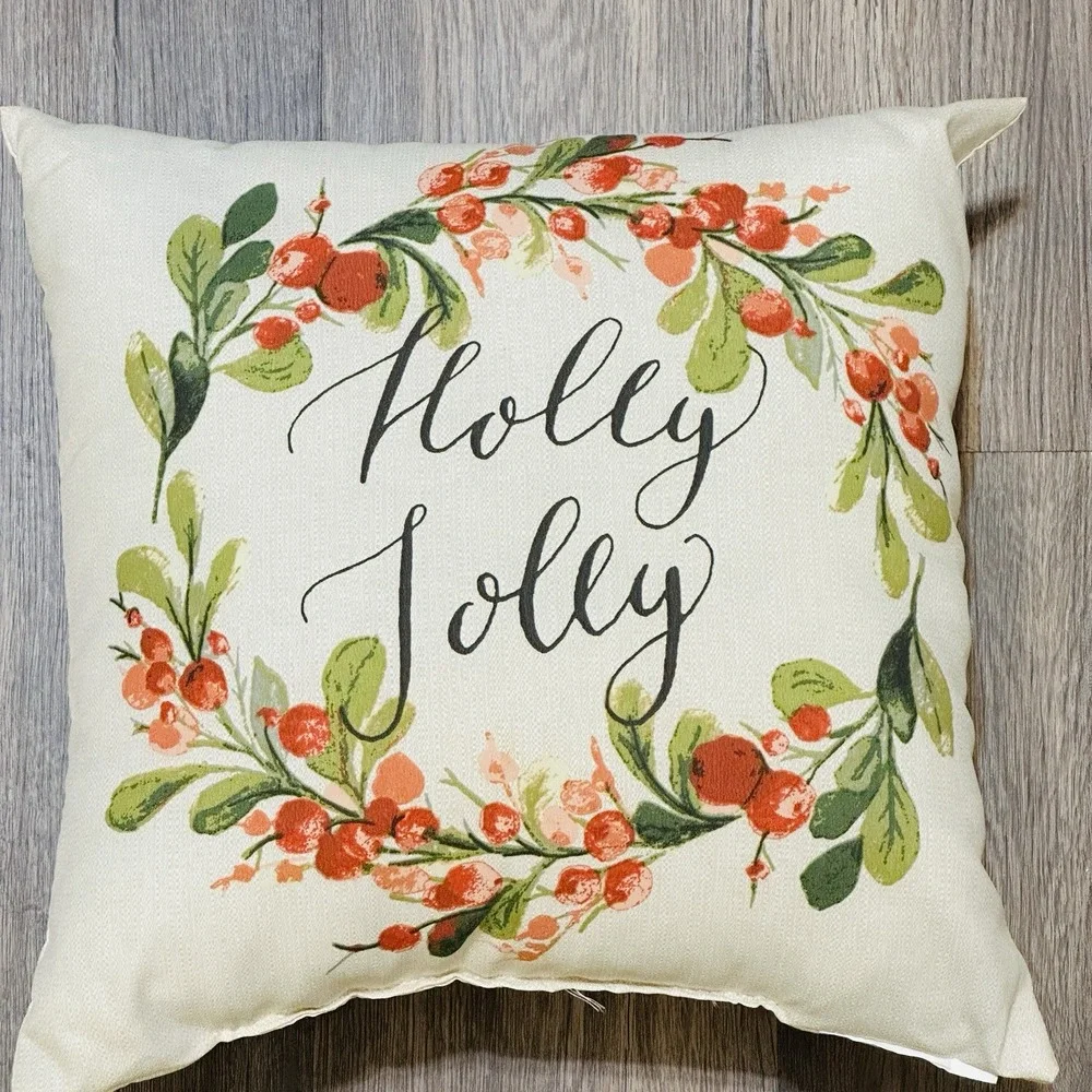 Vintage Throw Pillow Holly Jolly 13